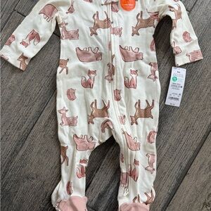 Carter's Sleeper Onesie 6M Cream and Pink Woodland Animal Footed One-Piece